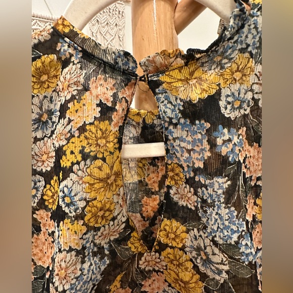 Zara Basic Sheer Floral Ruffle Blouse Size S Mustard Boho - Picture 6 of 6